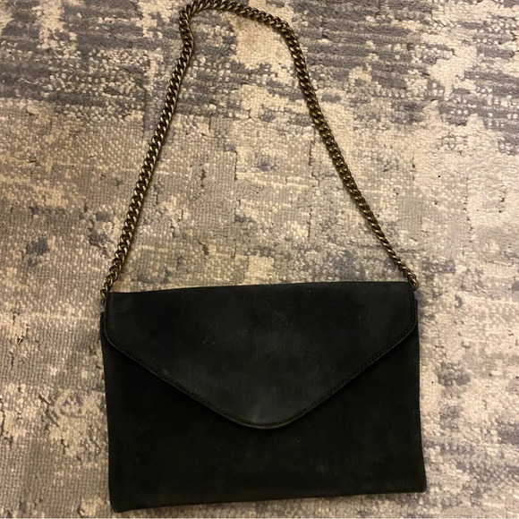 J. Crew Factory Handbags - JCrew factory 100% leather black suede envelope clutch with gold chain
